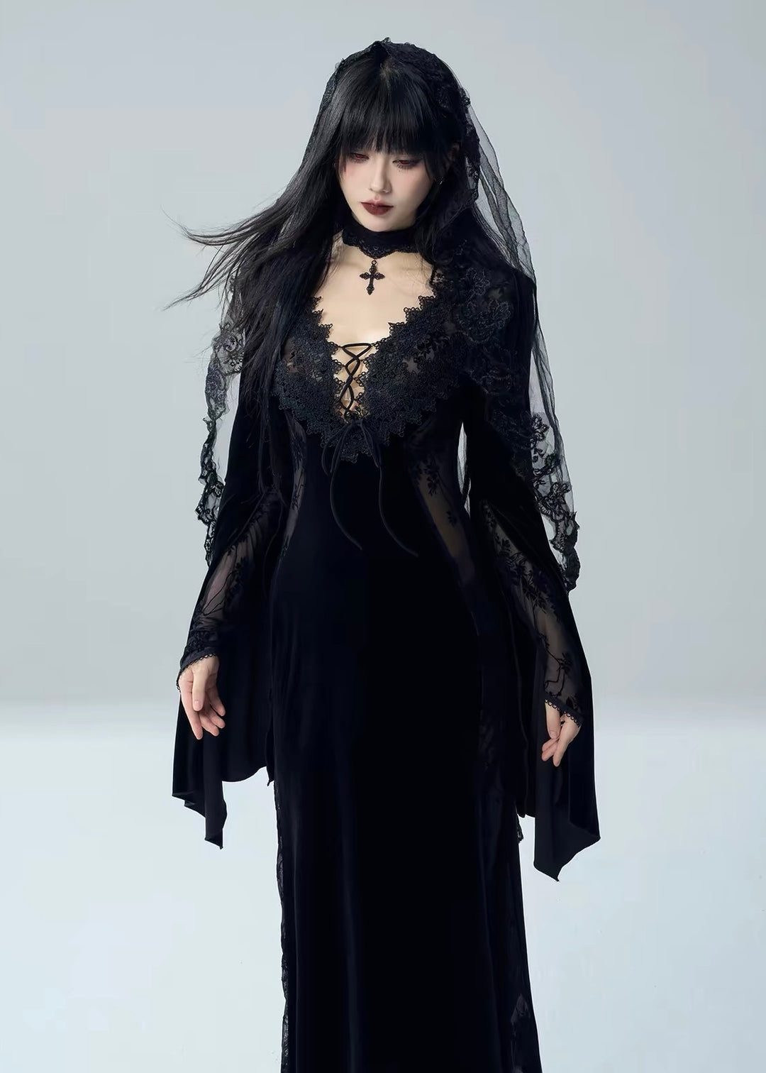 BLACK LACE TRIM COMB VEIL / A1164
