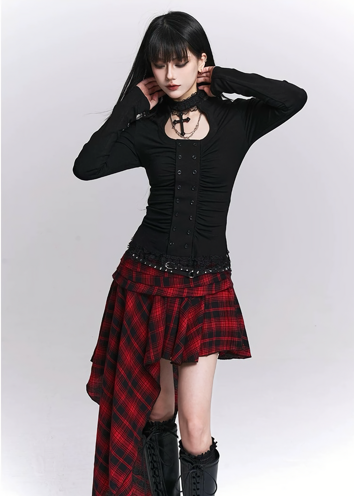 Asymmetric Check Layered Skirt / LG1515