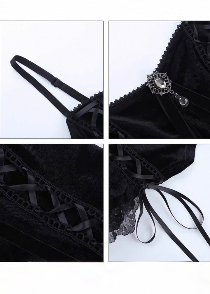Gothic Lace Camisole &amp;amp; Frill Skirt Set + Flare Sleeve Cardigan / LG1404