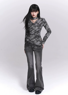 WASHED GREY FLARE DENIM / LG1528