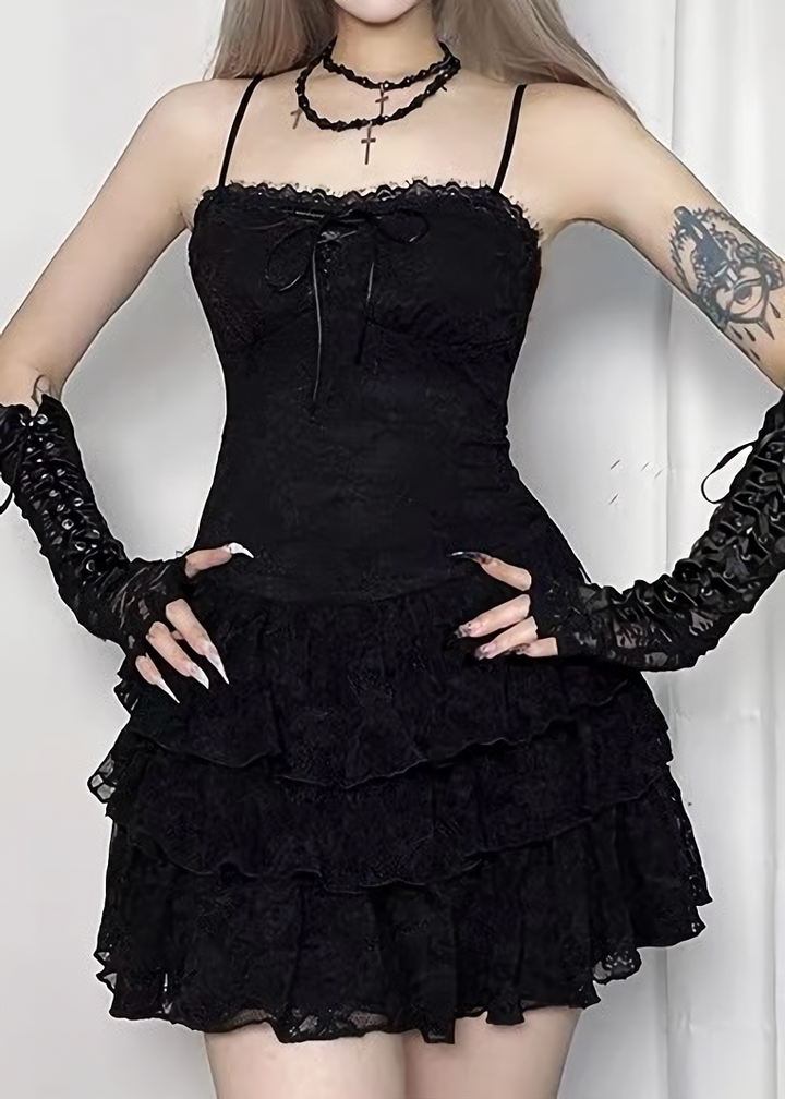 GOTHIC LACE TIERED MINI ONEPIECE / LG1692