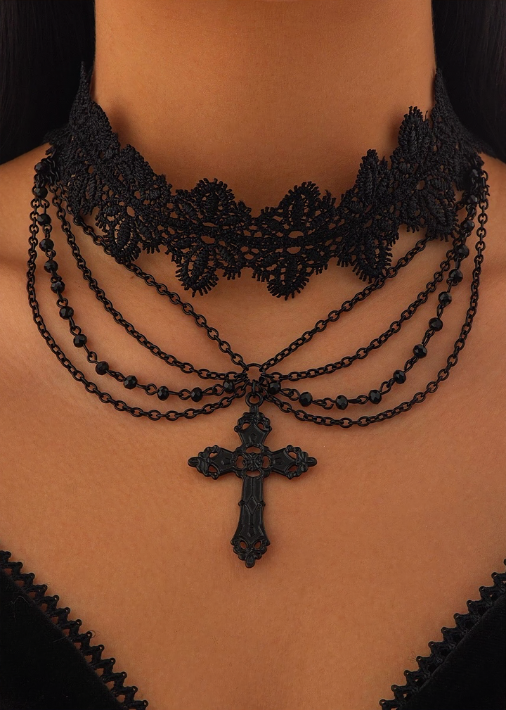 DARK CROSS LACE CHOKER / A1131