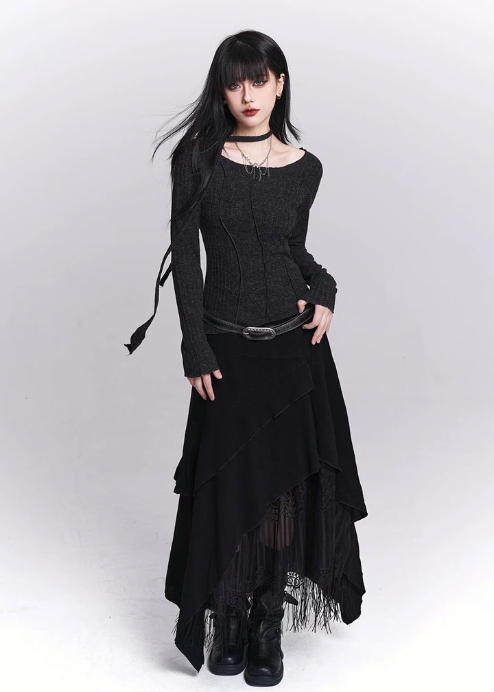 IRREGULAR LAYERED LACE FRINGE SKIRT / LG1526