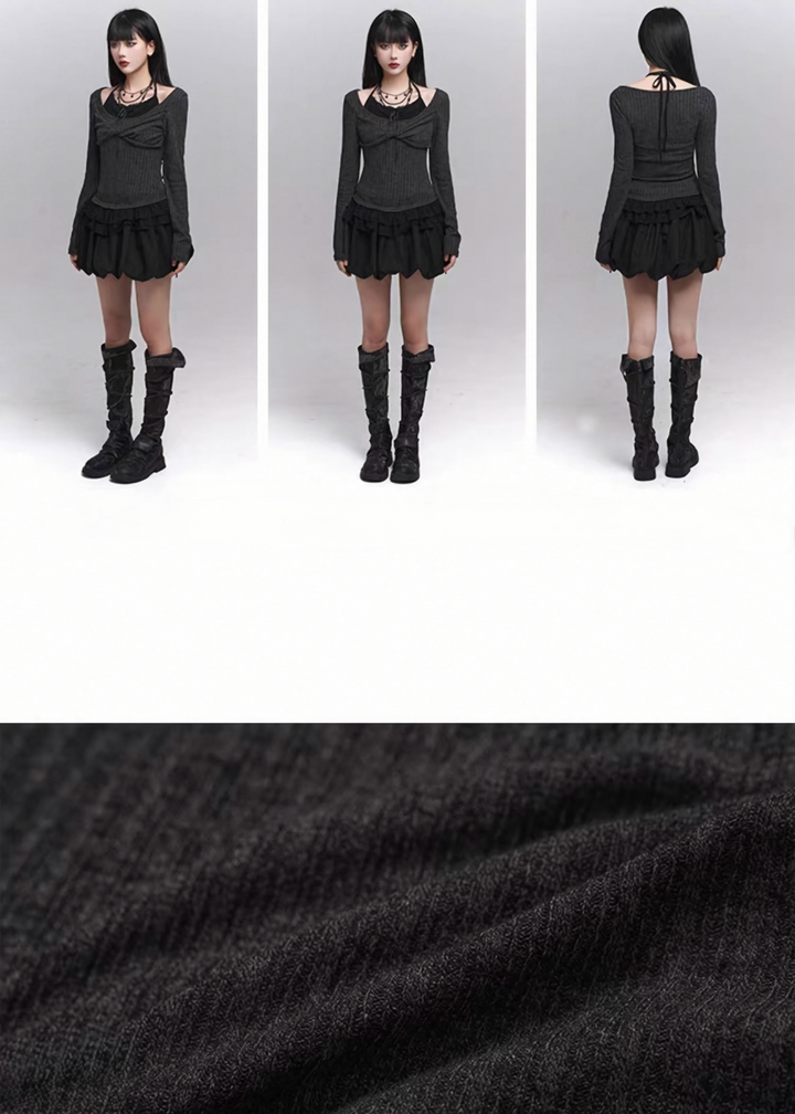 Twist Detail Rib Knit Top / lg1370