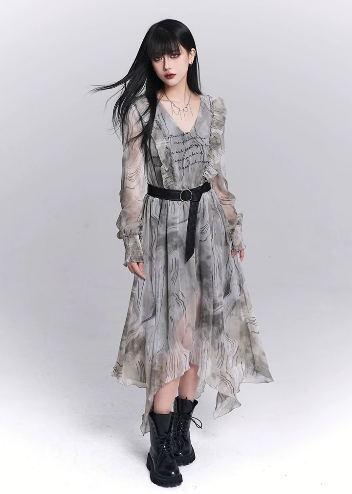 SHEER MARBLE FLOW DRESS / LG1544