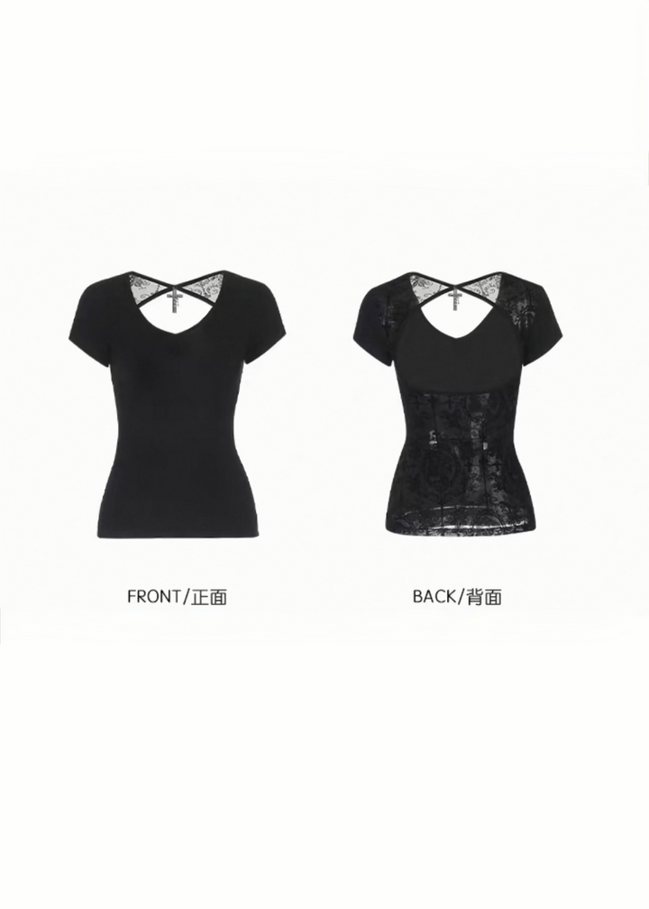 GOTHIC CROSS LACE TOP / LG1638