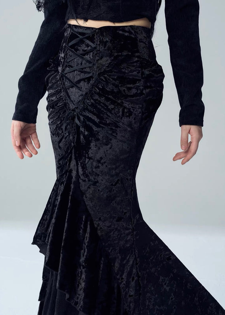 VELVET LACE-UP FISHTAIL SKIRT / LG1728