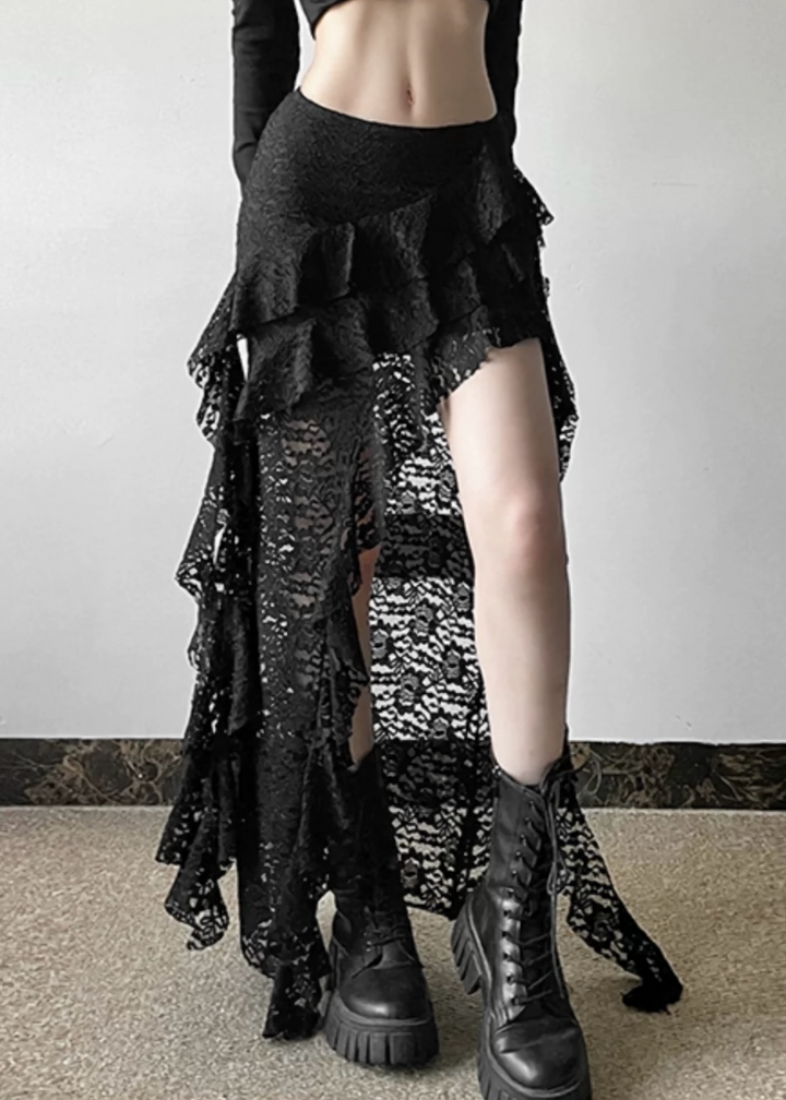 LACE ASYMMETRY LAYERED SKIRT / LG1573