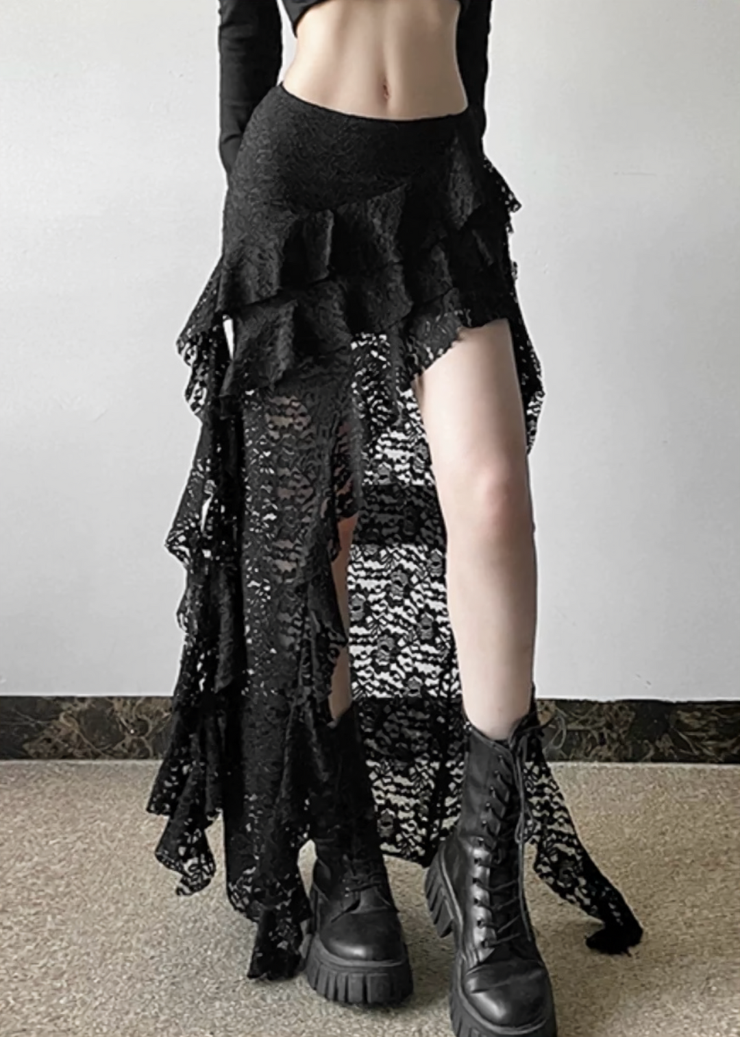 LACE ASYMMETRY LAYERED SKIRT / LG1573
