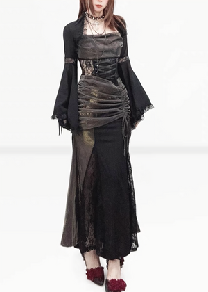 IRIDESCENT LACE-UP LONG DRESS SET / LG1705