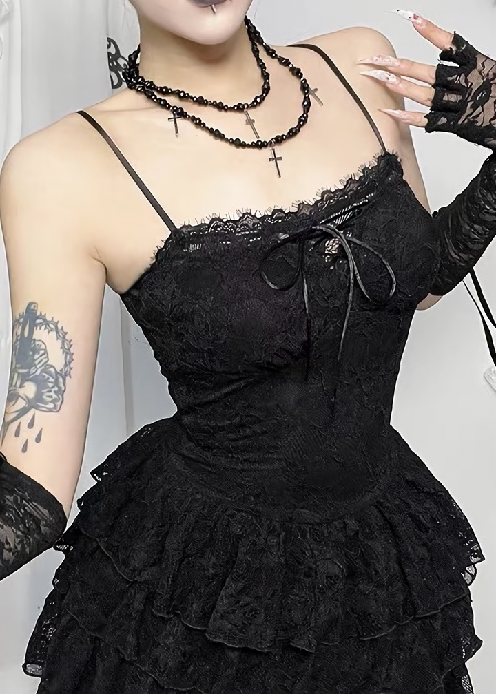 GOTHIC LACE TIERED MINI ONEPIECE / LG1692