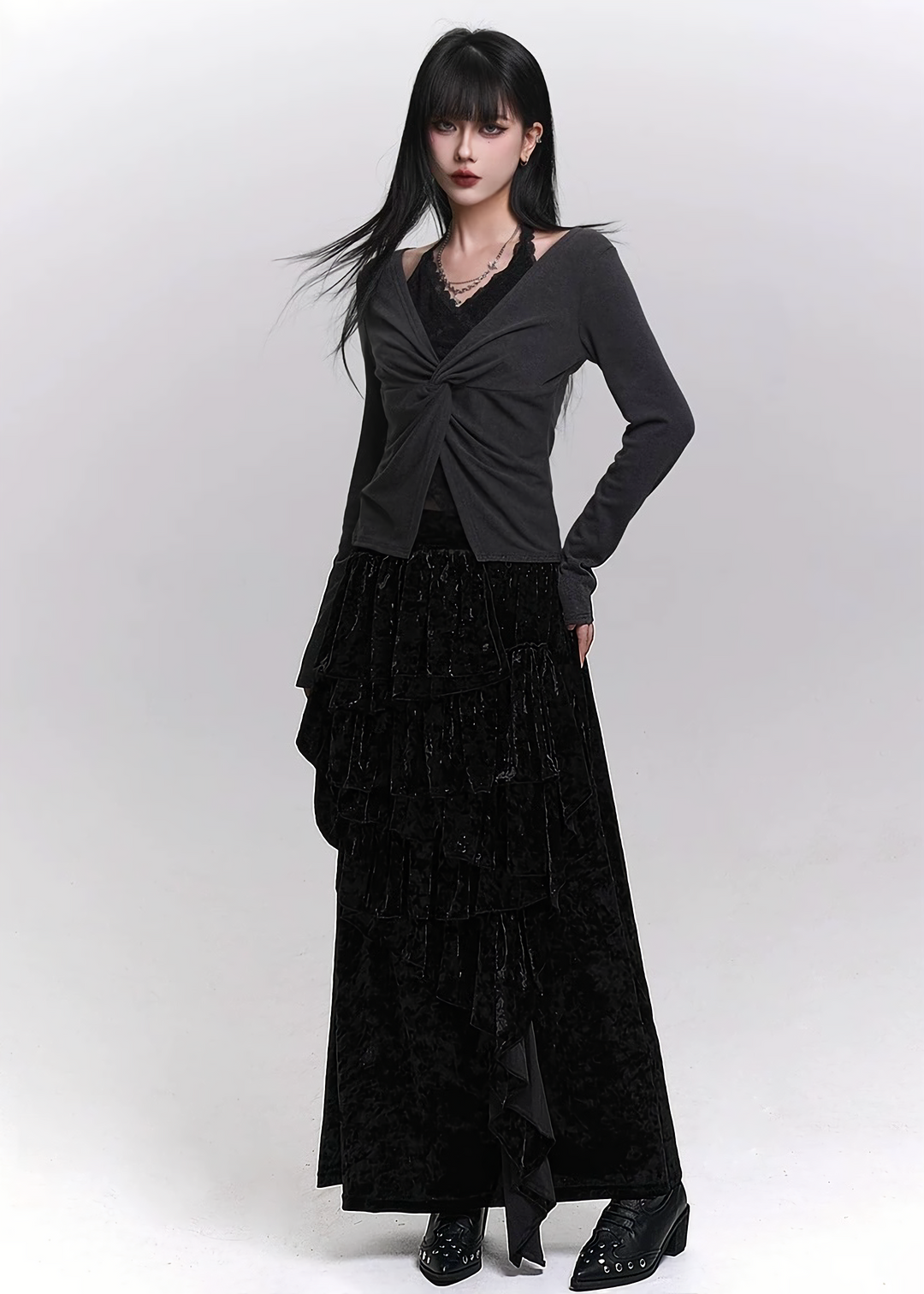 TWIST FAKE LAYER LONG SLEEVE TOP / LG1478