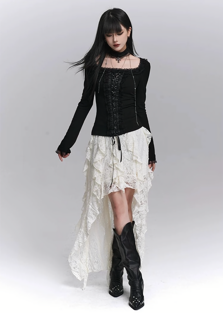 LAYERED LACE ASYMMETRIC SKIRT/LG1430
