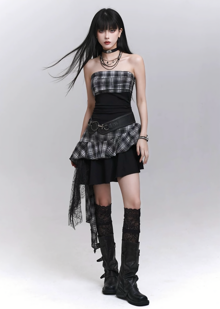 Check drape mini dress / LG1292 