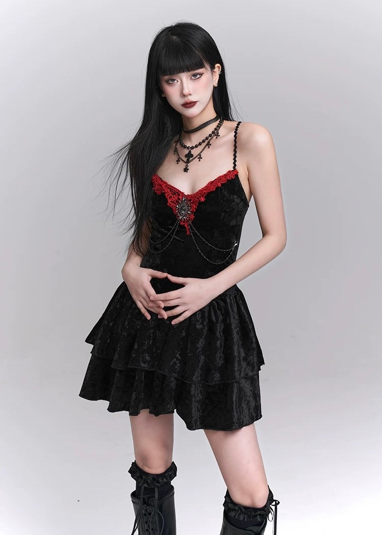 gothic velvet suspender mini dress / LG1242