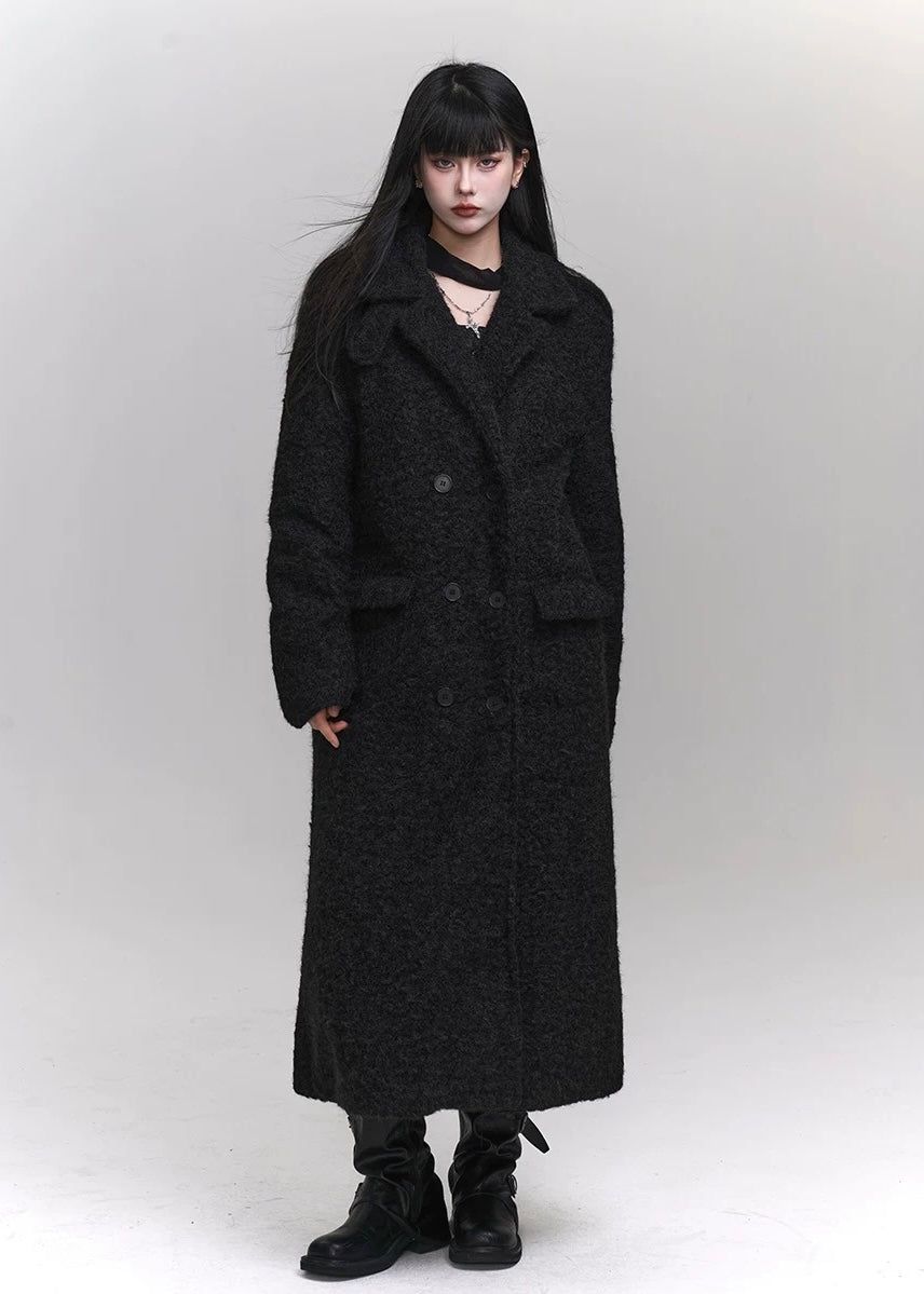 black fleece wool coat / LG1152