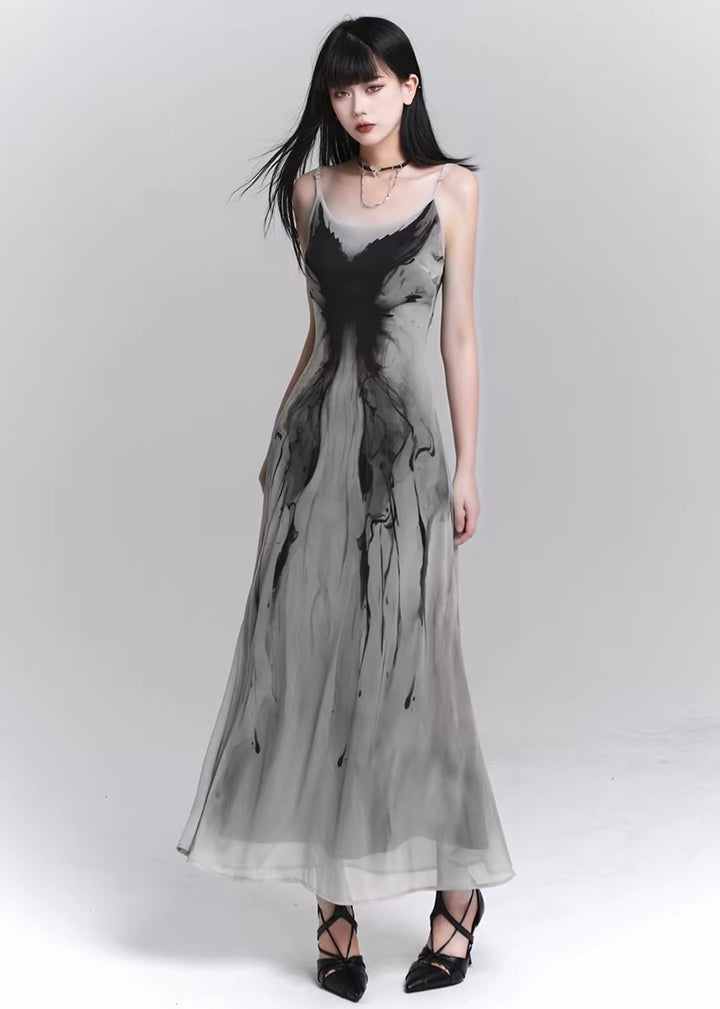 INK ART TULLE LONG DRESS / LG1591