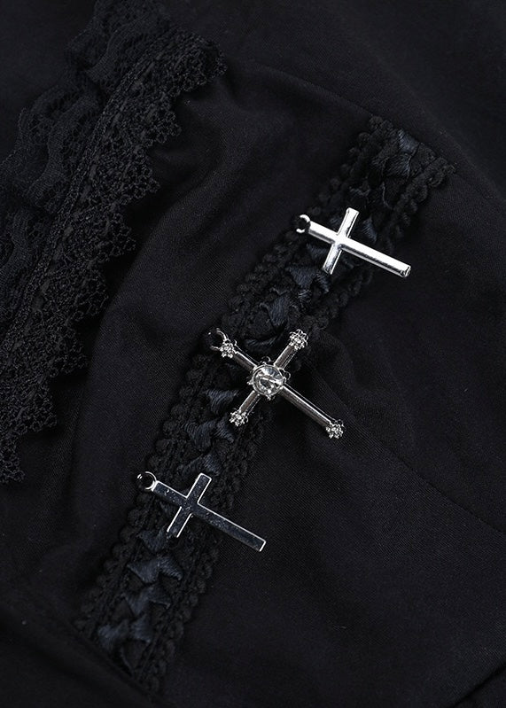 GOTHIC CROSS LACE-UP PEPLUM TOP / LG1671