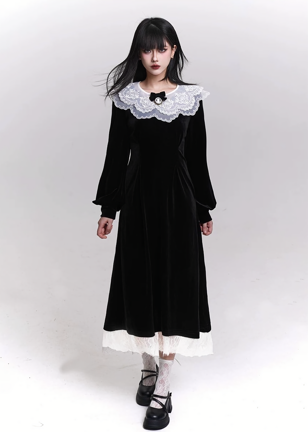 VELVET LACE COLLAR LONG DRESS / LG1471