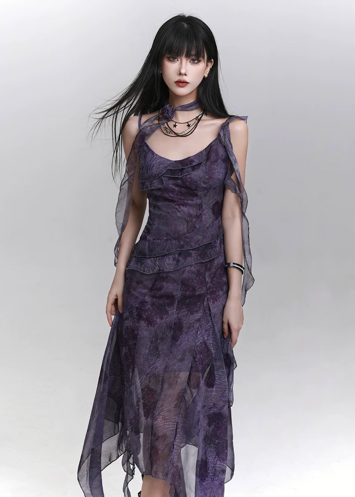 MISTY PURPLE ASYMMETRY DRESS / LG1118