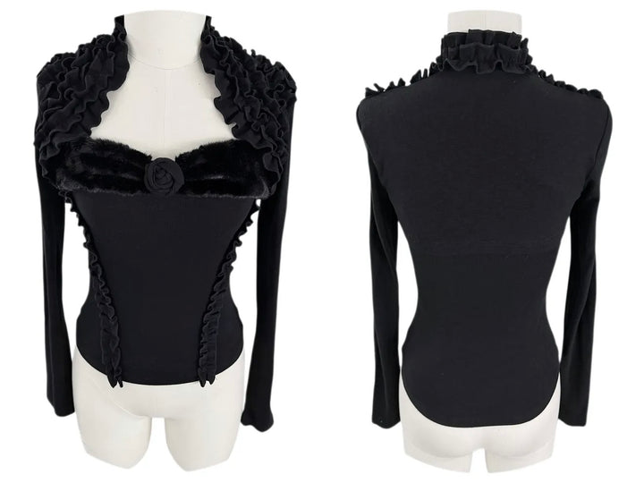 FUR TRIM ROSE CAMISOLE &amp; RUFFLE BOLERO SET / LG1736