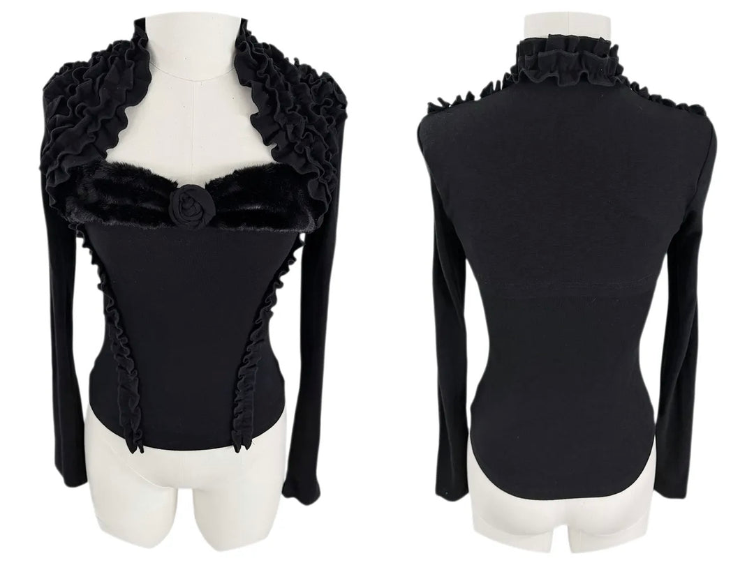 FUR TRIM ROSE CAMISOLE &amp; RUFFLE BOLERO SET / LG1736