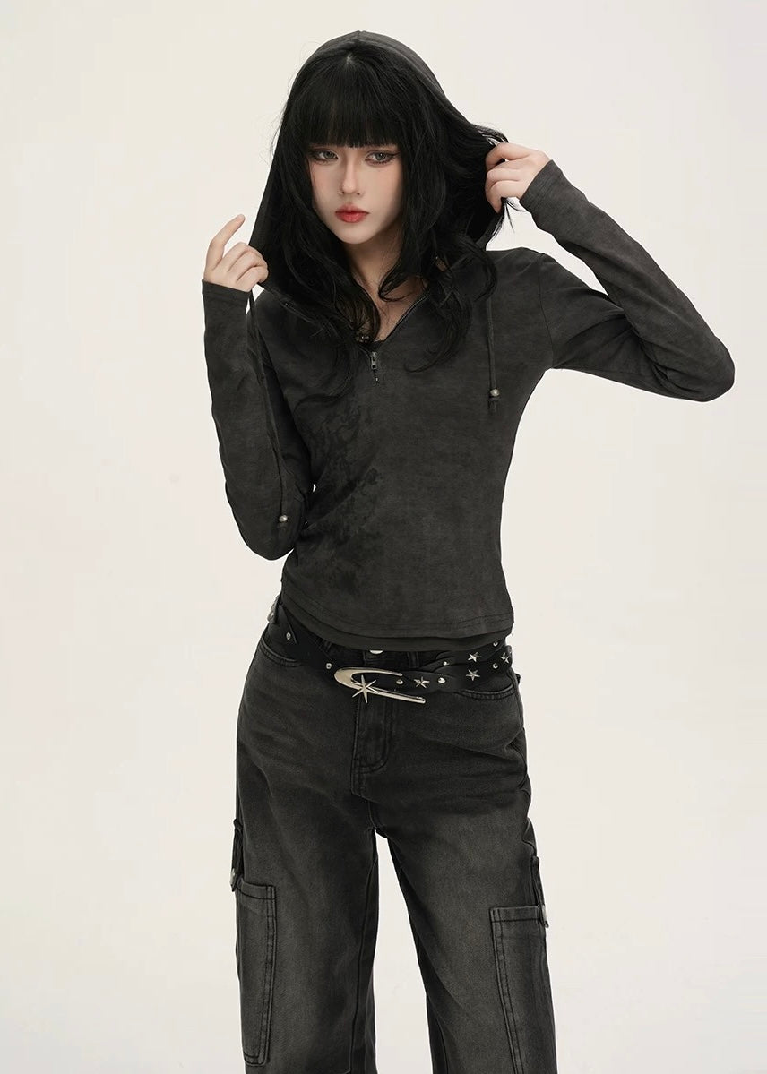 FAKE LAYERED ZIP HOODIE / LG1382