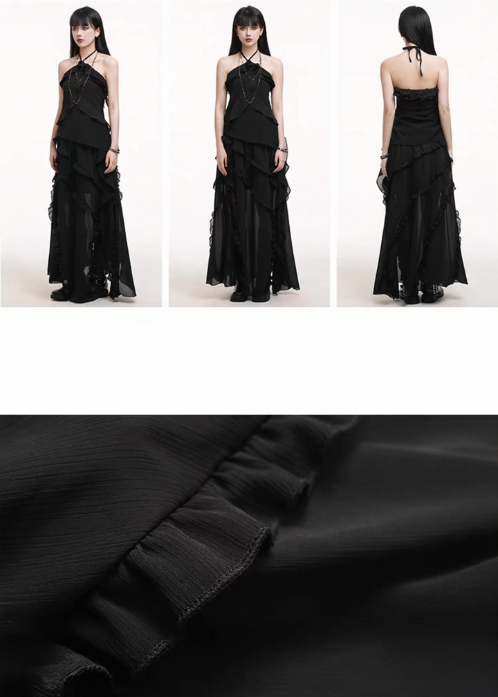Halter neck suspender top &amp;amp; irregular hem long skirt / lg1264 
