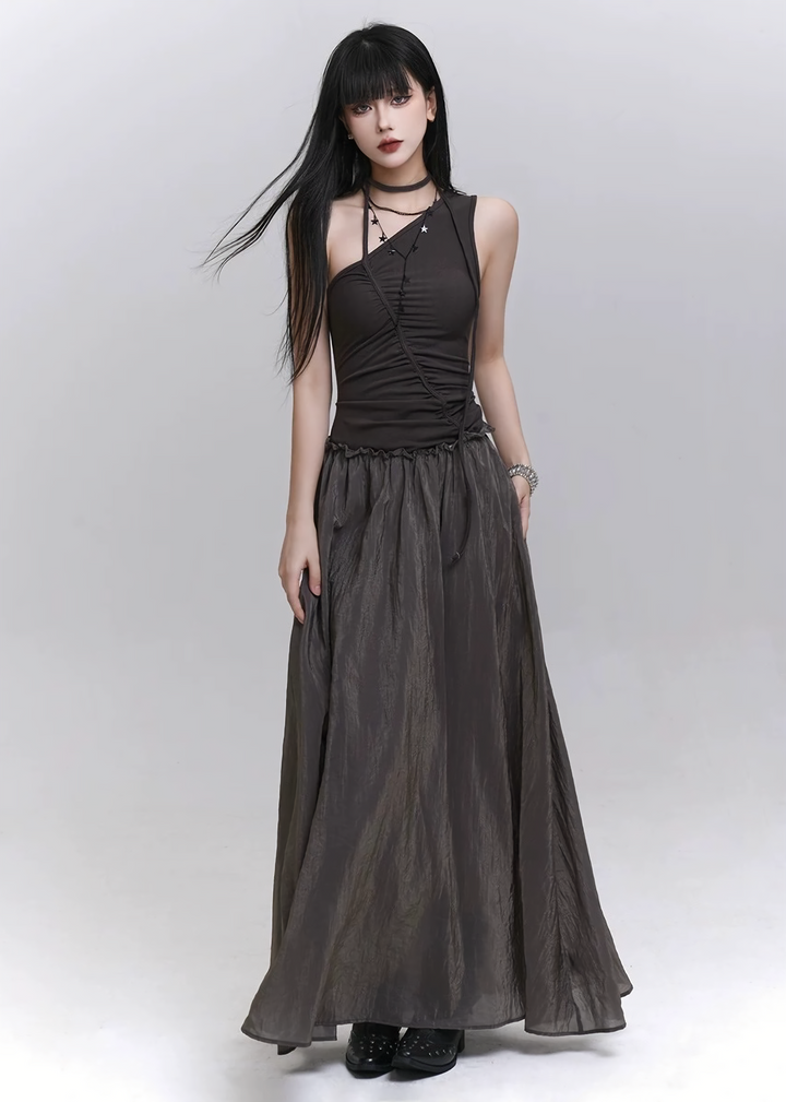 Asymmetrical design x shiny flare dress / lg1313