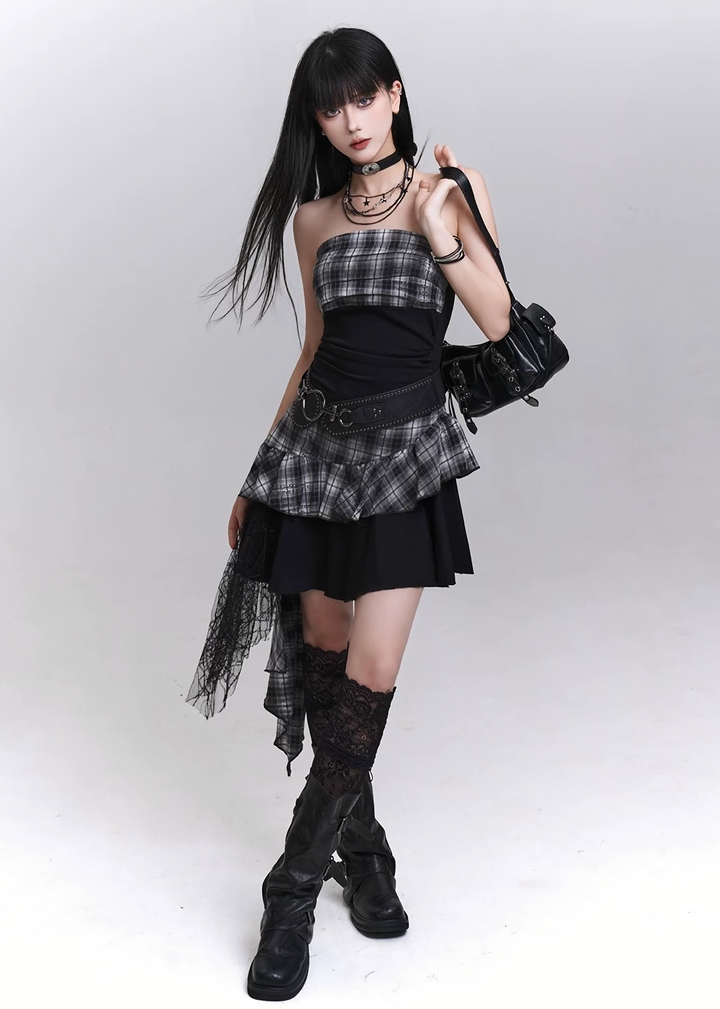 Check drape mini dress / LG1292 