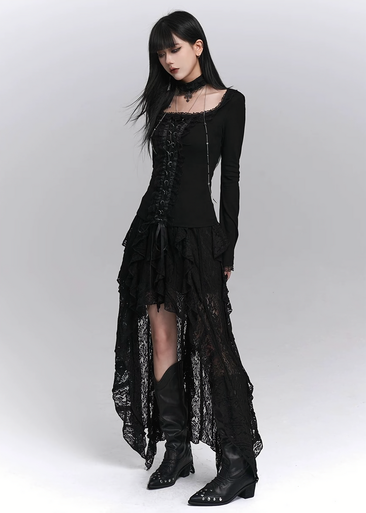 LAYERED LACE ASYMMETRIC SKIRT/LG1430