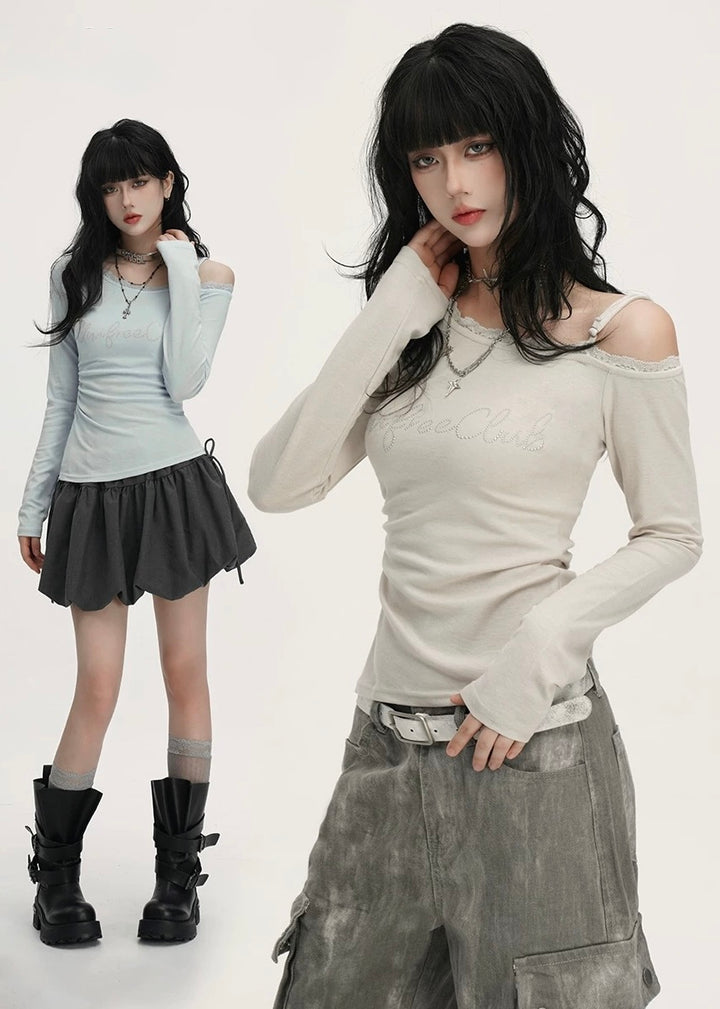 Asymmetry Off Shoulder Logo Top / LG1385