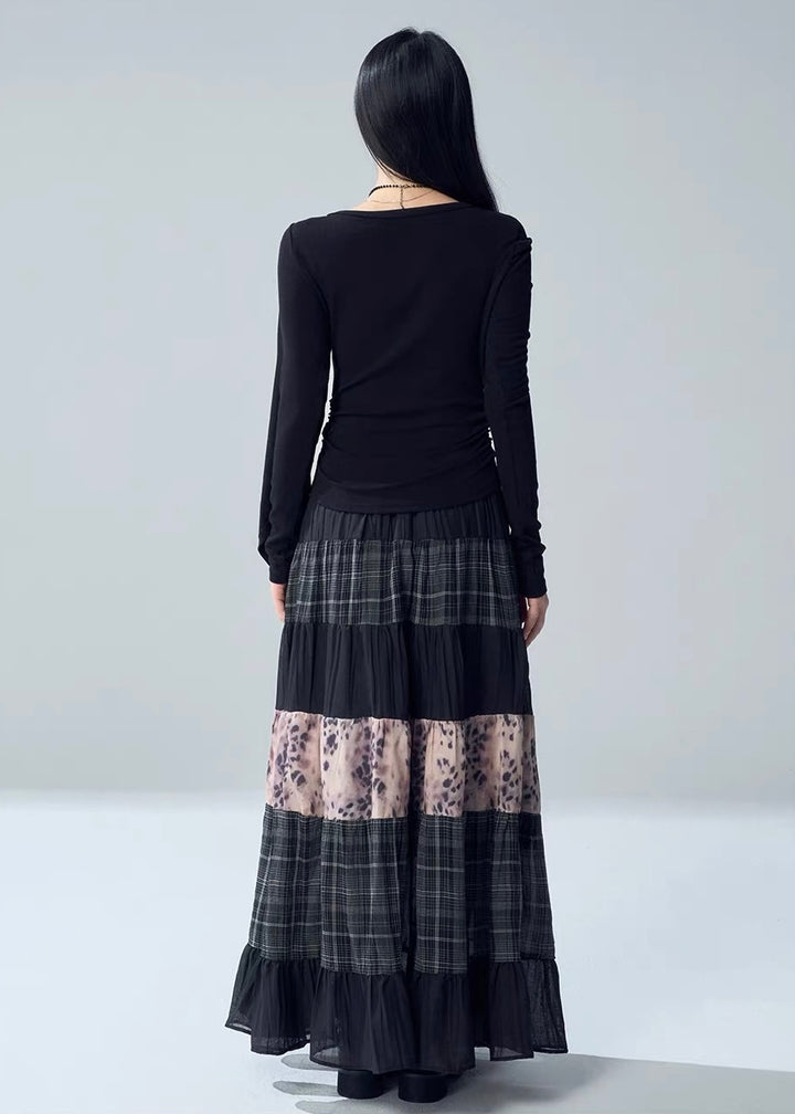 PATCHWORK TIERED MAXI SKIRT / LG1717
