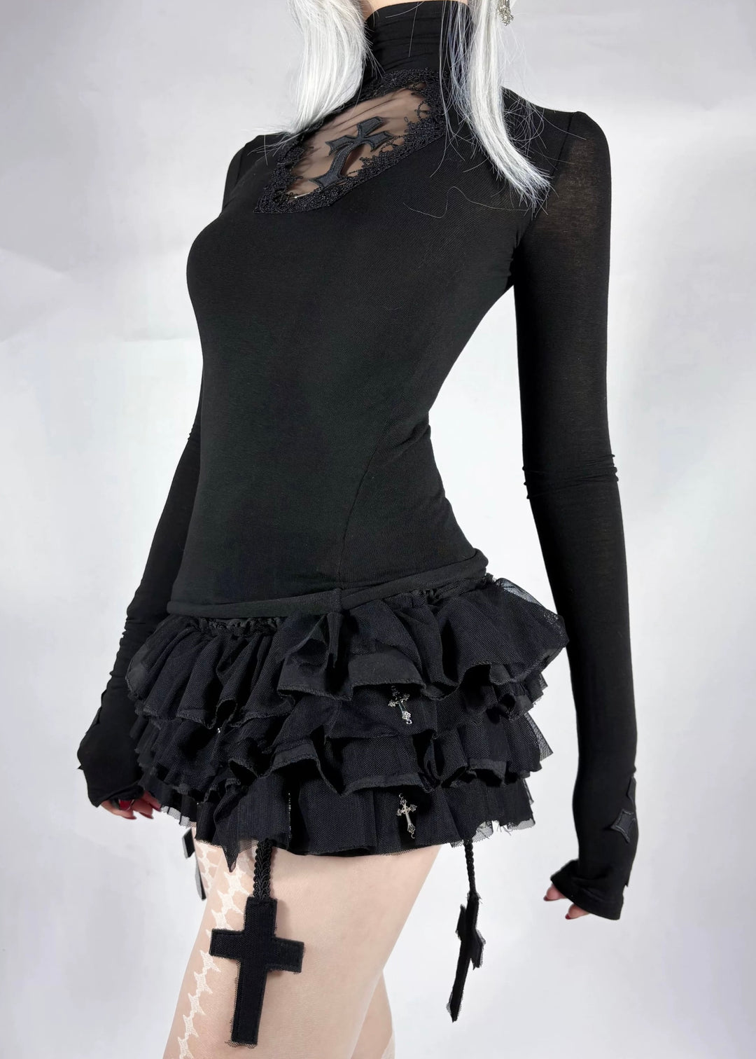 cross turtleneck slim fit &amp; cross gothic ballet skirt / LG1187