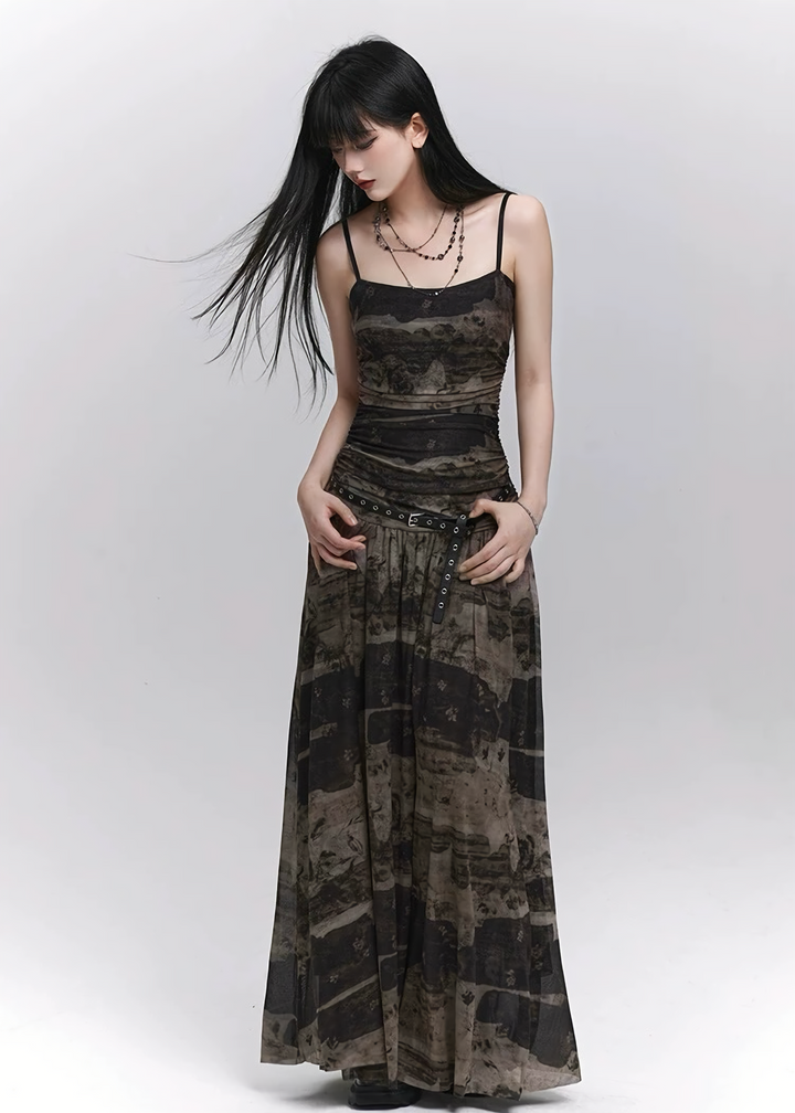Abstract Noir Cami Dress / lg1327 