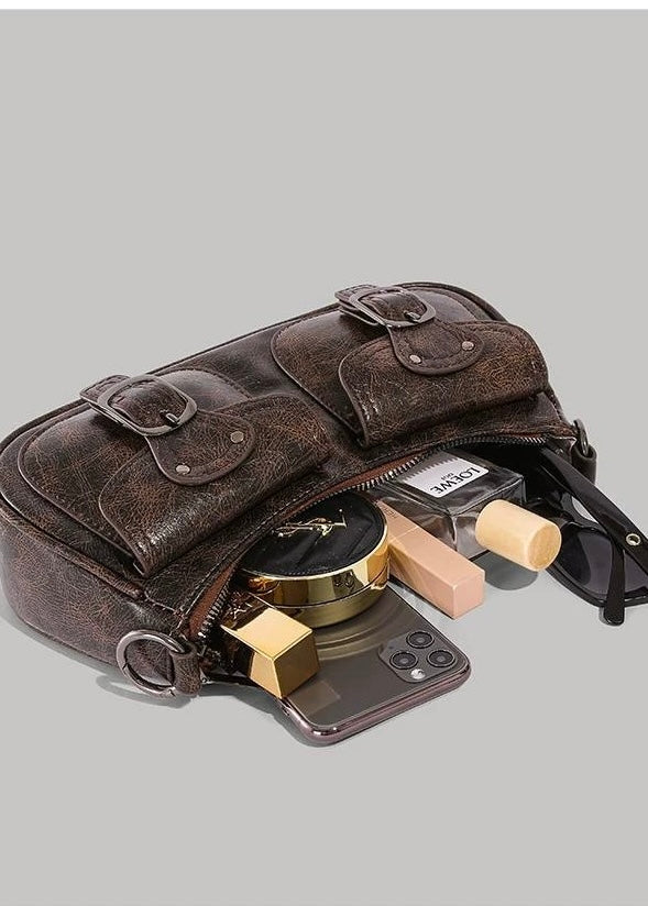 DOUBLE BUCKLE VINTAGE SHOULDER BAG / B1117