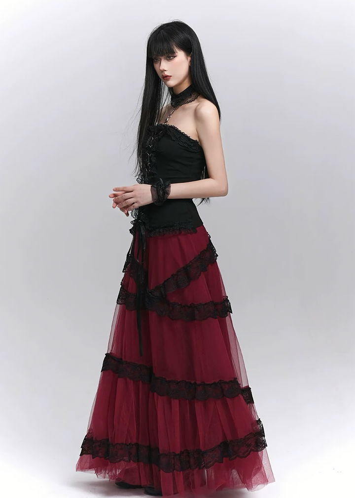 Gothic Lace Tiered Tulle Skirt / lg1354