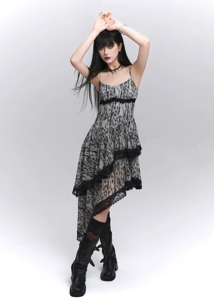 Asymmetrical leopard lace dress / LG1282