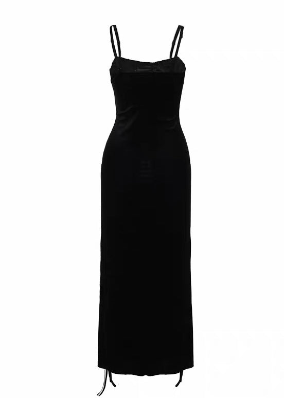 DARK VELVET CORSET SLIT LONG DRESS / LG1576