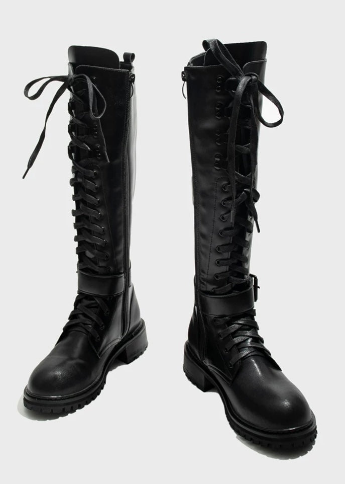 lace up long boots / v1121