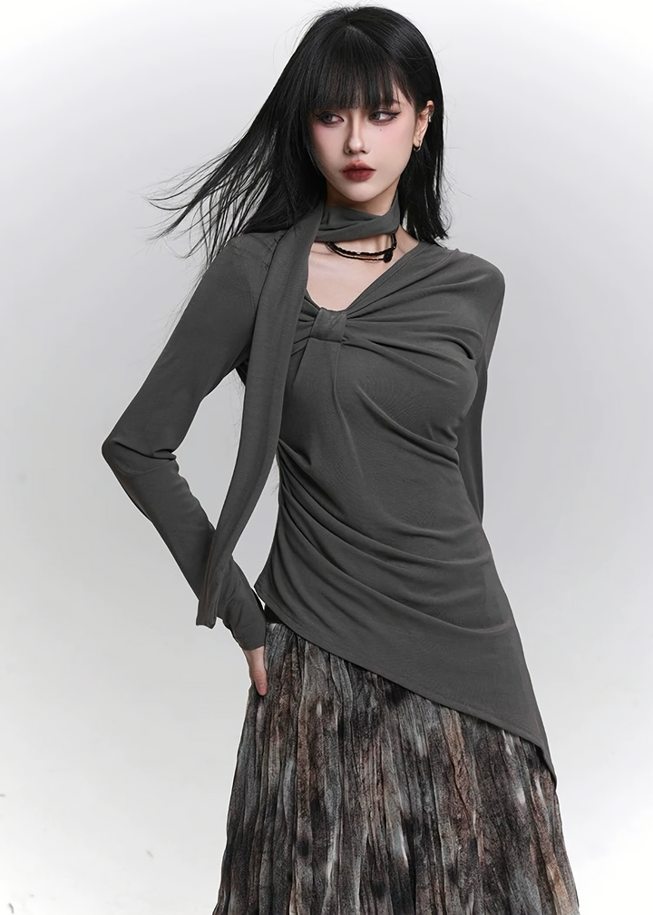 ASYMMETRIC DRAPE NECK TOP/LG1468