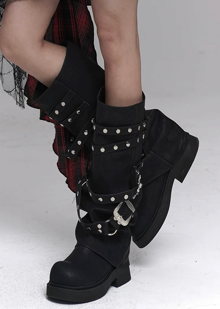 biker rivet long boots / v1122