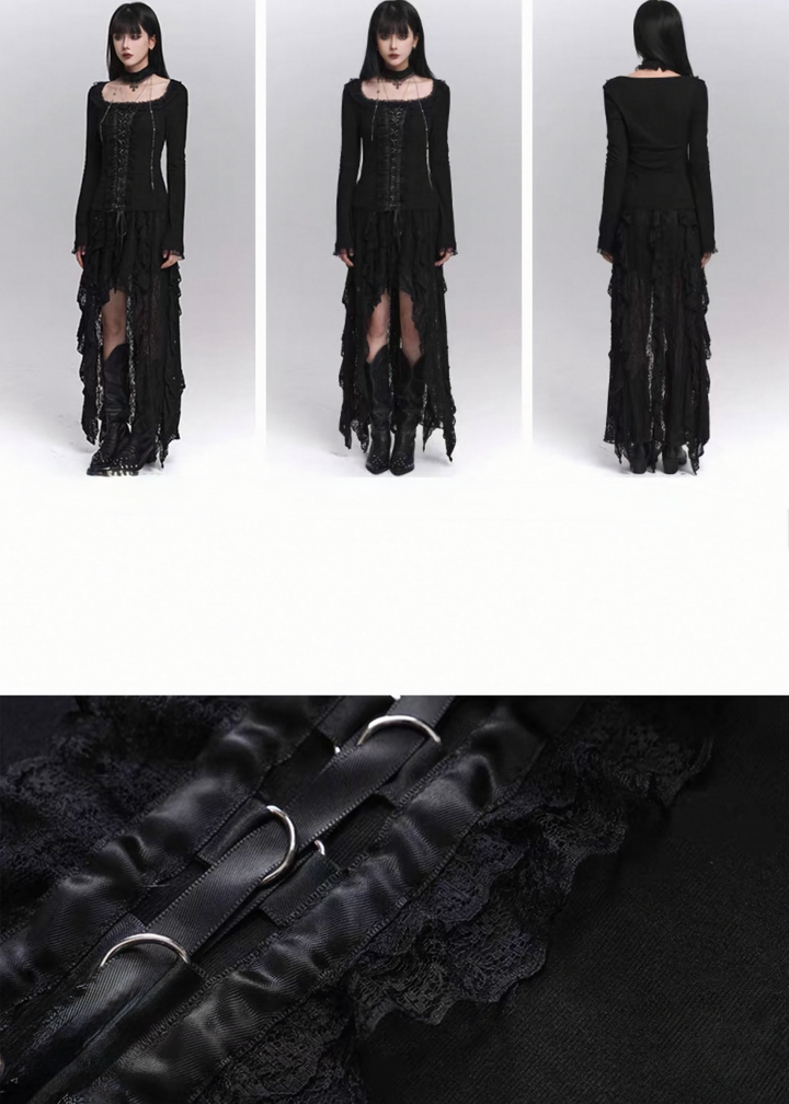 GOTHIC LACE ASYMMETRY DRESS SET