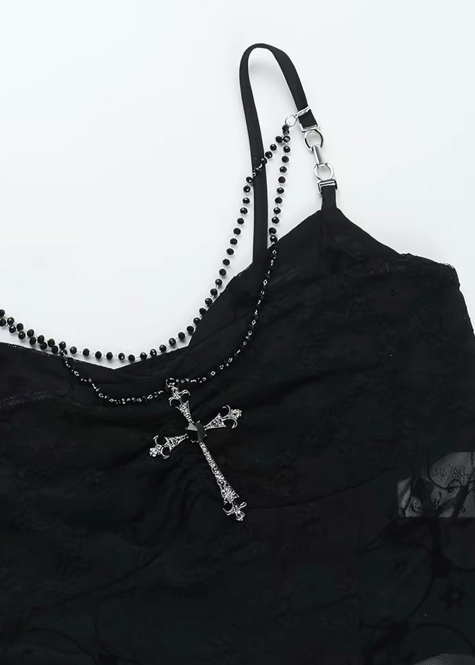 BLACK LACE CROSS CAMISOLE / LG1579