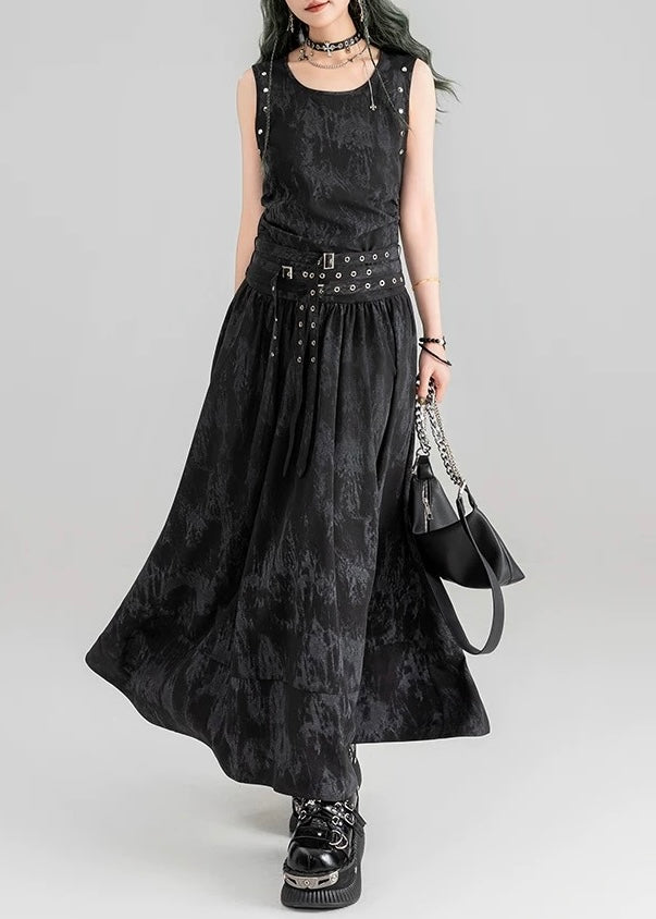 DARK MARBLE BELTED DRESS / LG1602