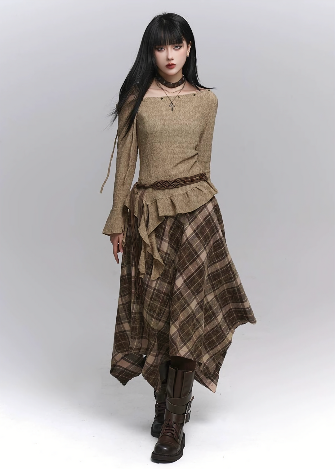 Check Frill Long Skirt / lg1365