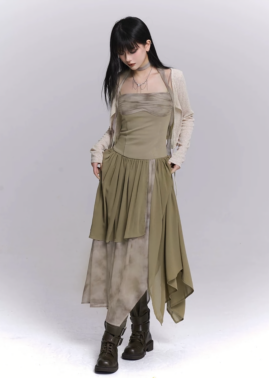 IRREGULAR LAYERED CHIFFON DRESS / LG1529