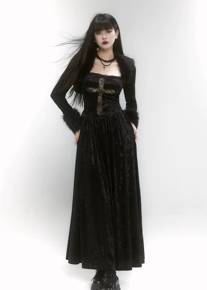 gothic cross dress &amp;amp; short fur jacket / LG1185_e4r