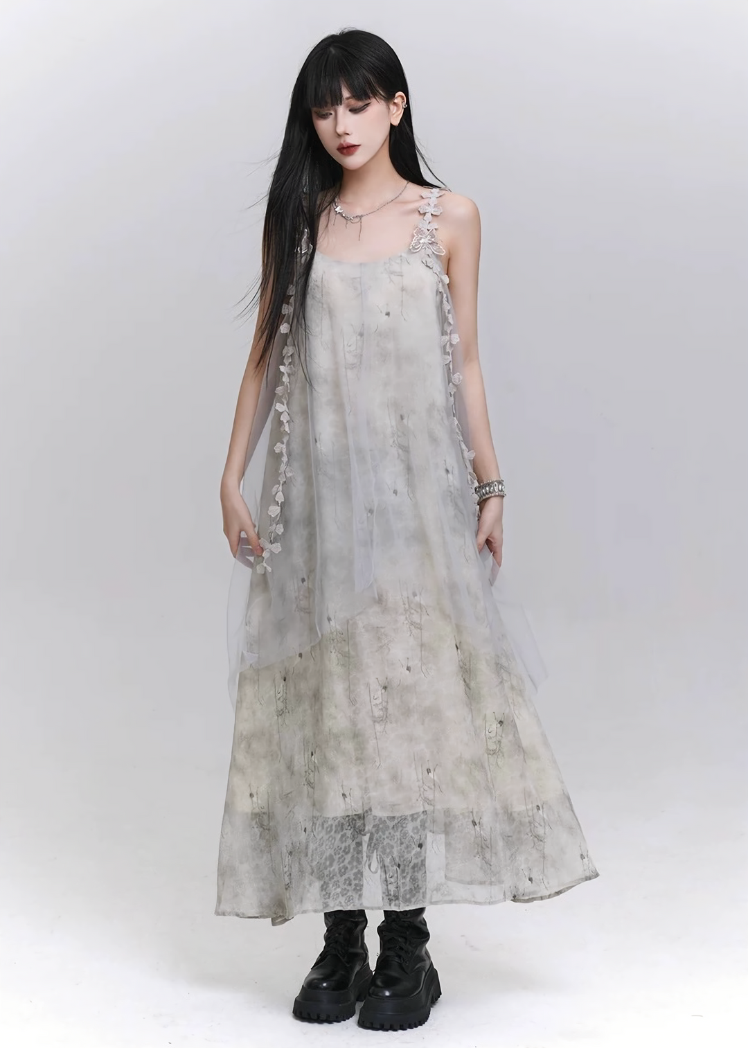VEIL FLOWER LAYERED DRESS / LG1552