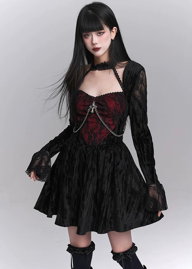 gothic frill velvet dress / LG1217